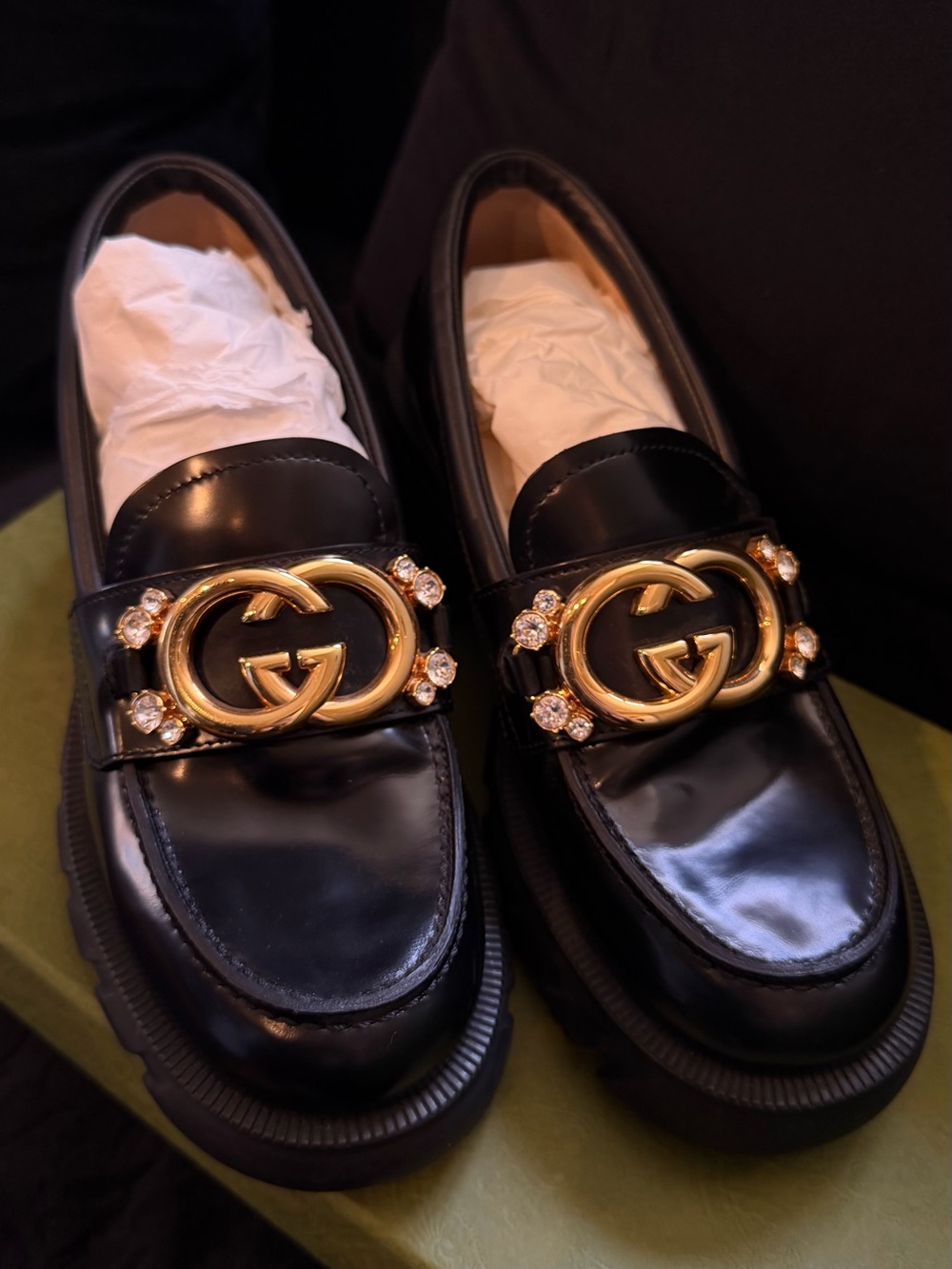 Gucci Patent Leather Magnum Platform Loafers with Gold GG and Crystal Details - Picture 7 of 7
